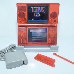 Nintendo DS Lite Transparent Clear Red Handheld System with Charger and Stylus